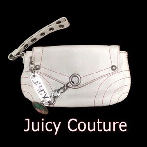 JUICY COUTURE Light Gray Leather Wristlet with JUICY Dangler and Chain